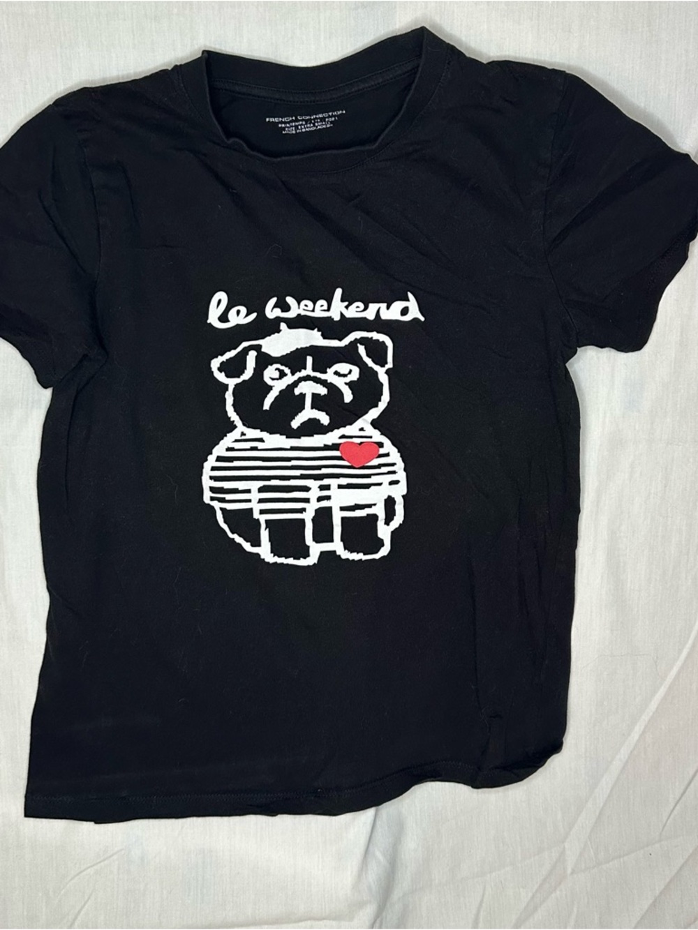 French Connection Black Crewneck Tee with White Logo